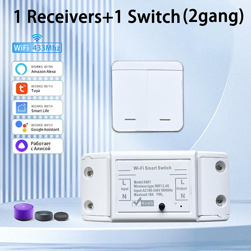 Tuya WiFi Smart Switch 433MHz Universal Breaker Timer Voice Control Smart Life APP Wireless Remote Control Support Alexa Google