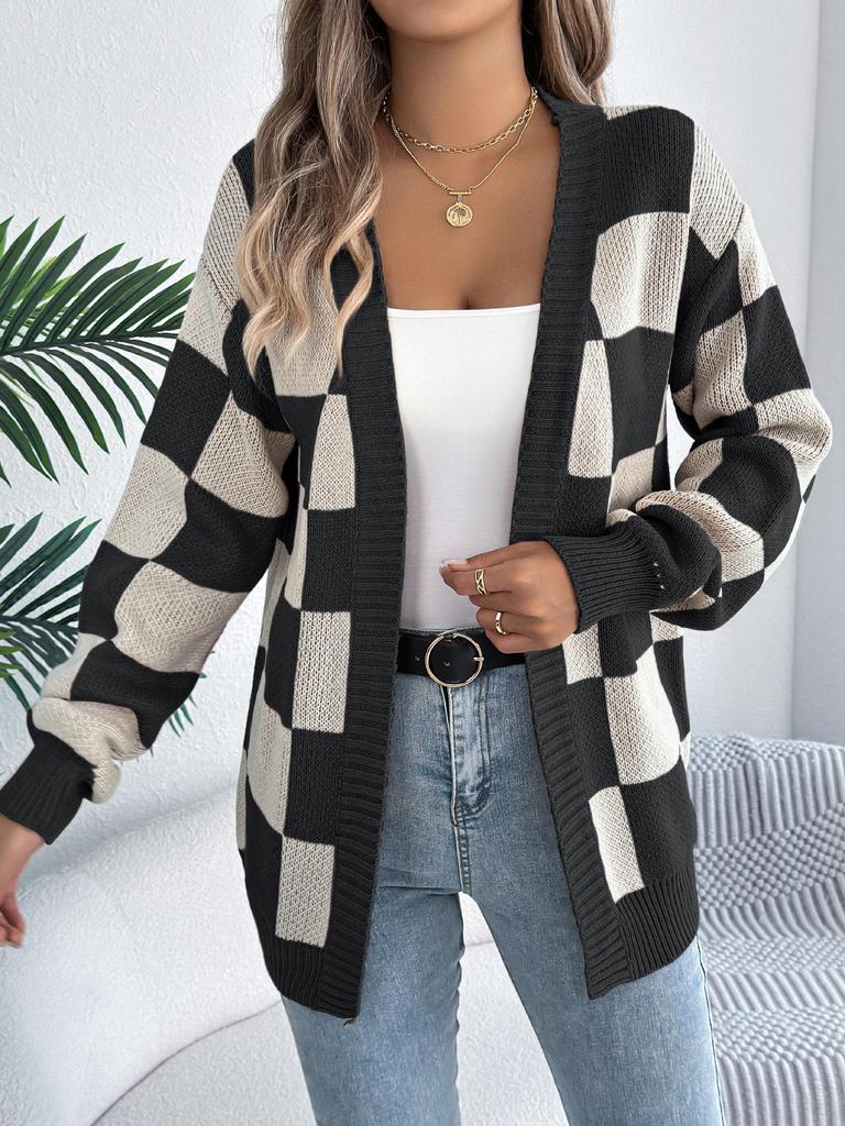 2025 Autumn/Winter New European & American Plaid Knit Oversized Women's Cardigan Sweater