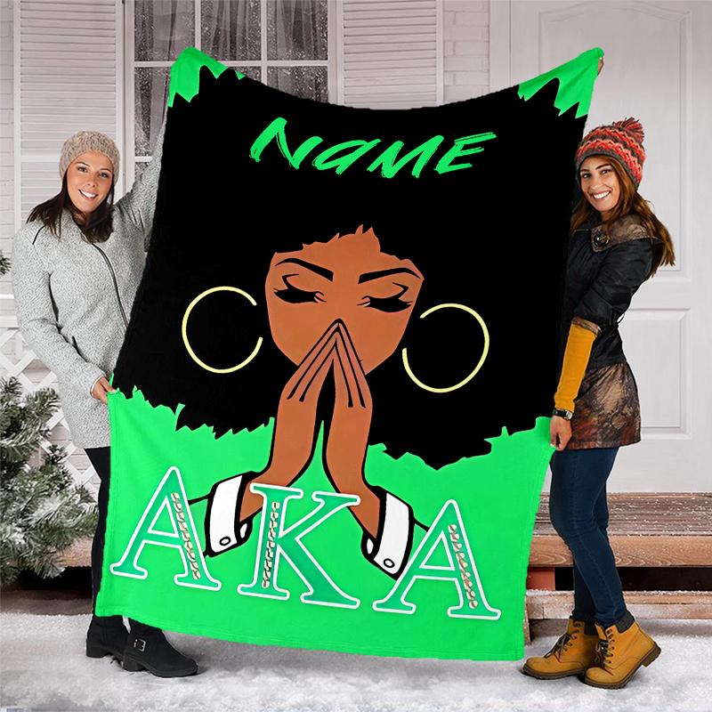 Personalized Custom Name Blanket - Alpha Kappa Alpha logo Print Design,Blanket for Sofa,Bed,Travel,Camping - Soft and Warm, Great Gift