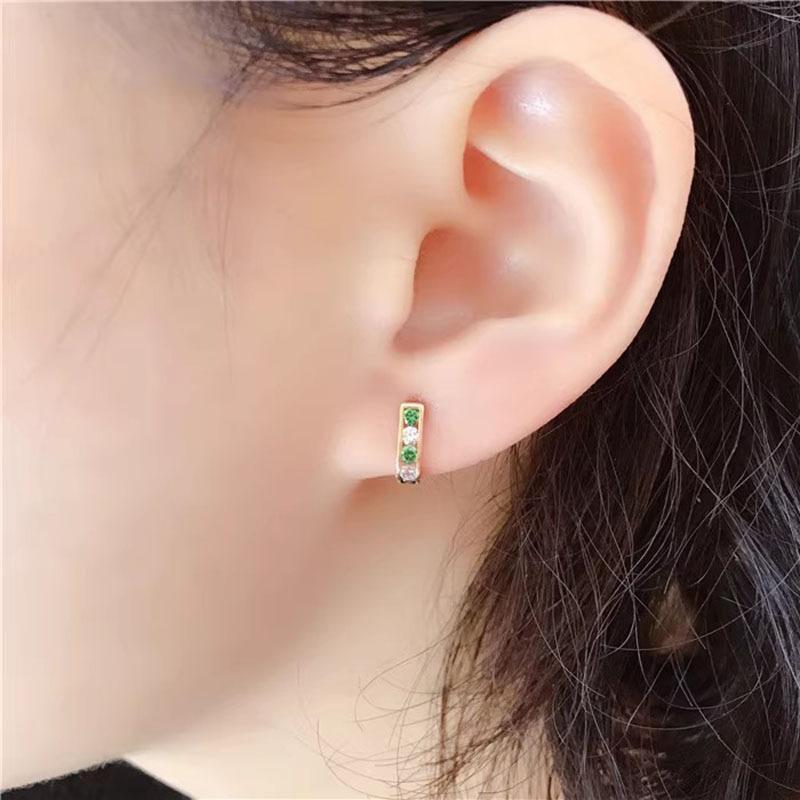 Exquisite Russian Purple Gold Single-Row Zircon Ear Buckle Rose Gold-Plated Emerald Earrings Jewelry