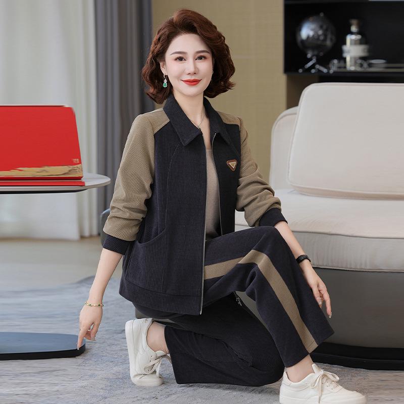 

Весенний новый свободный повседневный спортивный костюм-двойка для женщин среднего и пожилого возраста XXXL (125-135 kg) темно-синий