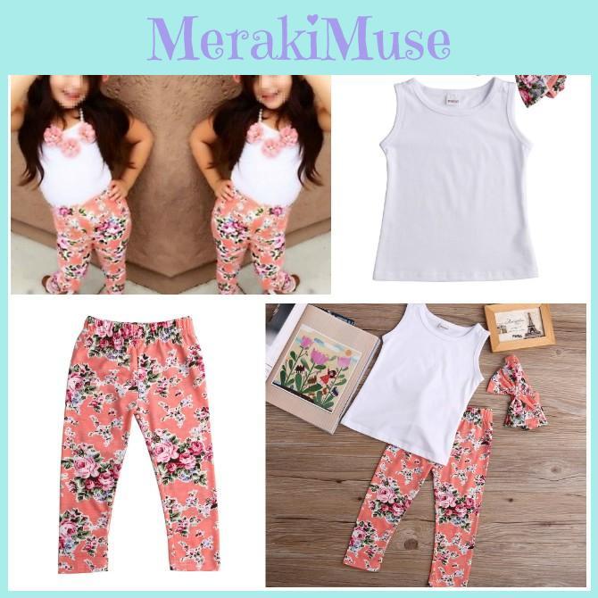 Stylisches Kleinkind Mädchen Kinder Blumen Oberteile Hosen Hosen Stirnband 3er Outfits Set Kleidung
