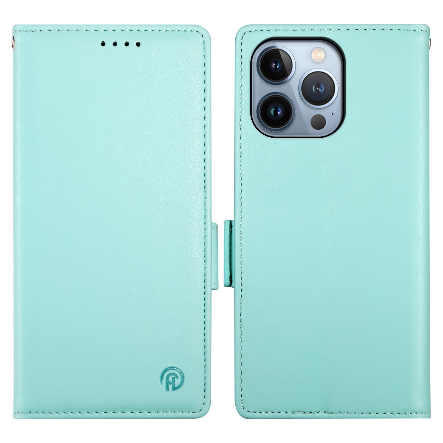 

DF-010 For iPhone 13 Pro Max Case PU Leather Wallet Stand Phone Cover Mint Green