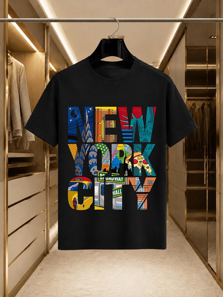 2026 New Arrival 100 Cotton Tshirt New York City Nyc Landmark Comic Colorful Letter Print Vintage American Crew Neck Casual Sh