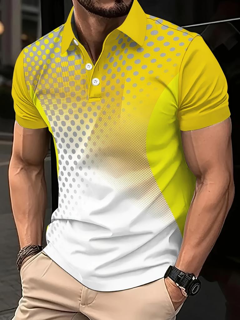 Modern Gradient Dot Pattern Short-sleeve Polo Shirt, Casual and Versatile.