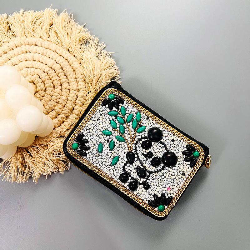 Ethnic Style Card Holder - Multi-layer Premium Hand-feel Vintage Delicate Beaded Zipper Pocket