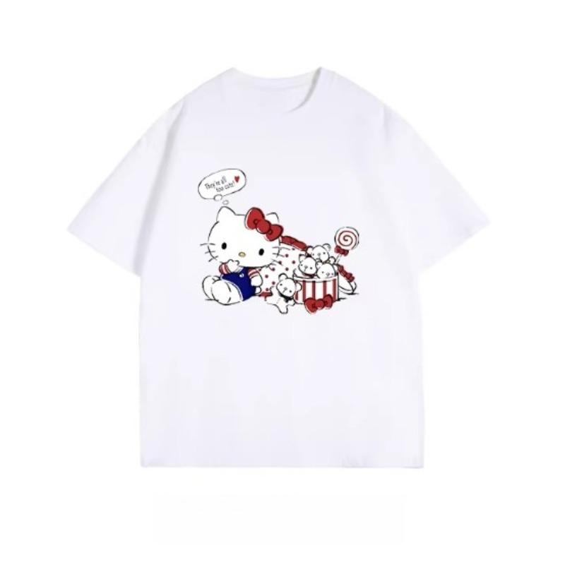 2026 Summer Sanrio Comic Form Hello Kitty Image 100 Cotton Printed Casual Tshirt Girls Parentchild Top Casual Wear Y2k