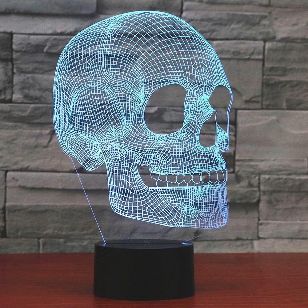 Scary Skull Night Light 3D Illusion Lamp, 7 Colors Changing USB Touch Switch Table Lights, Bedroom Halloween Decoration Lamps