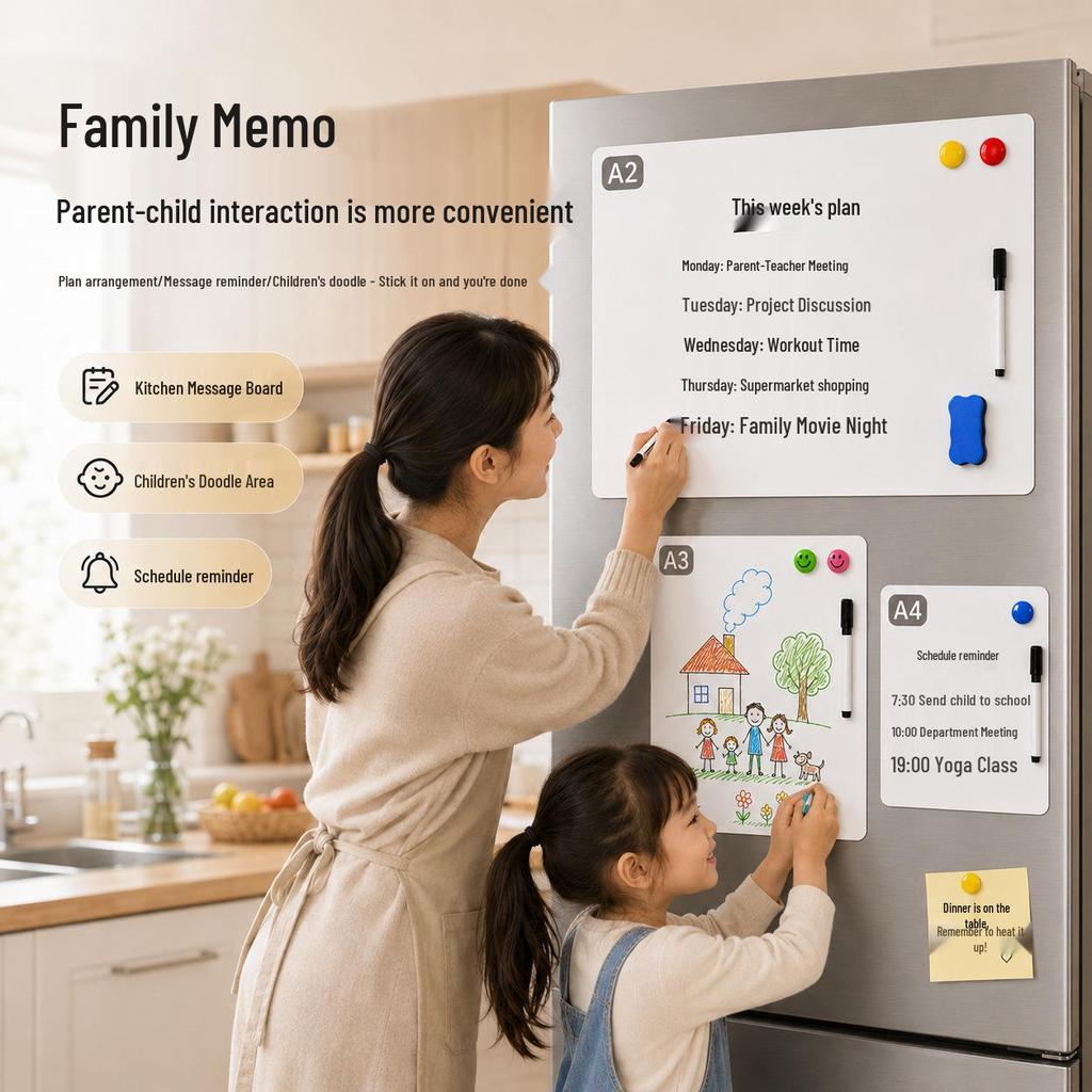 Autocollant Tableau Blanc Magnétique Multi-tailles pour Réfrigérateur - Tableau de Notes Effaçable & Tableau de Dessin pour Enfants (A2/A3/A4)