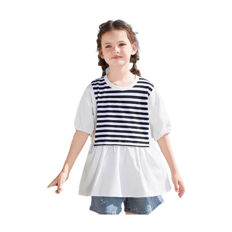 ASK JUNIOR Girls  Striped Short-Sleeve Cotton Shirt 160