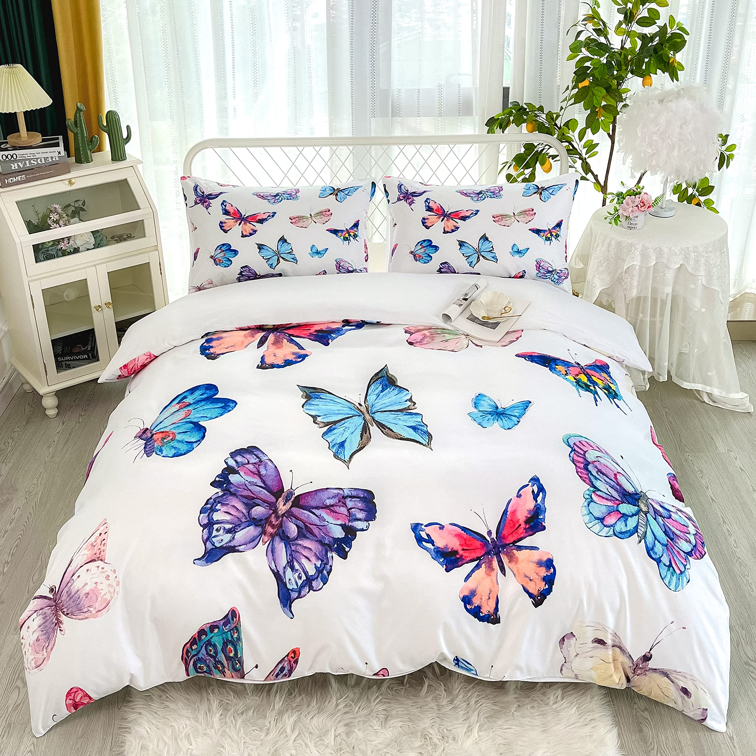 

Butterfly Duvet Cover Set Watercolor Style Spring Insects Animal Design Bedding Set Decorative 3 Piece Comforter Cover Sets 70x133cm 2pcs
