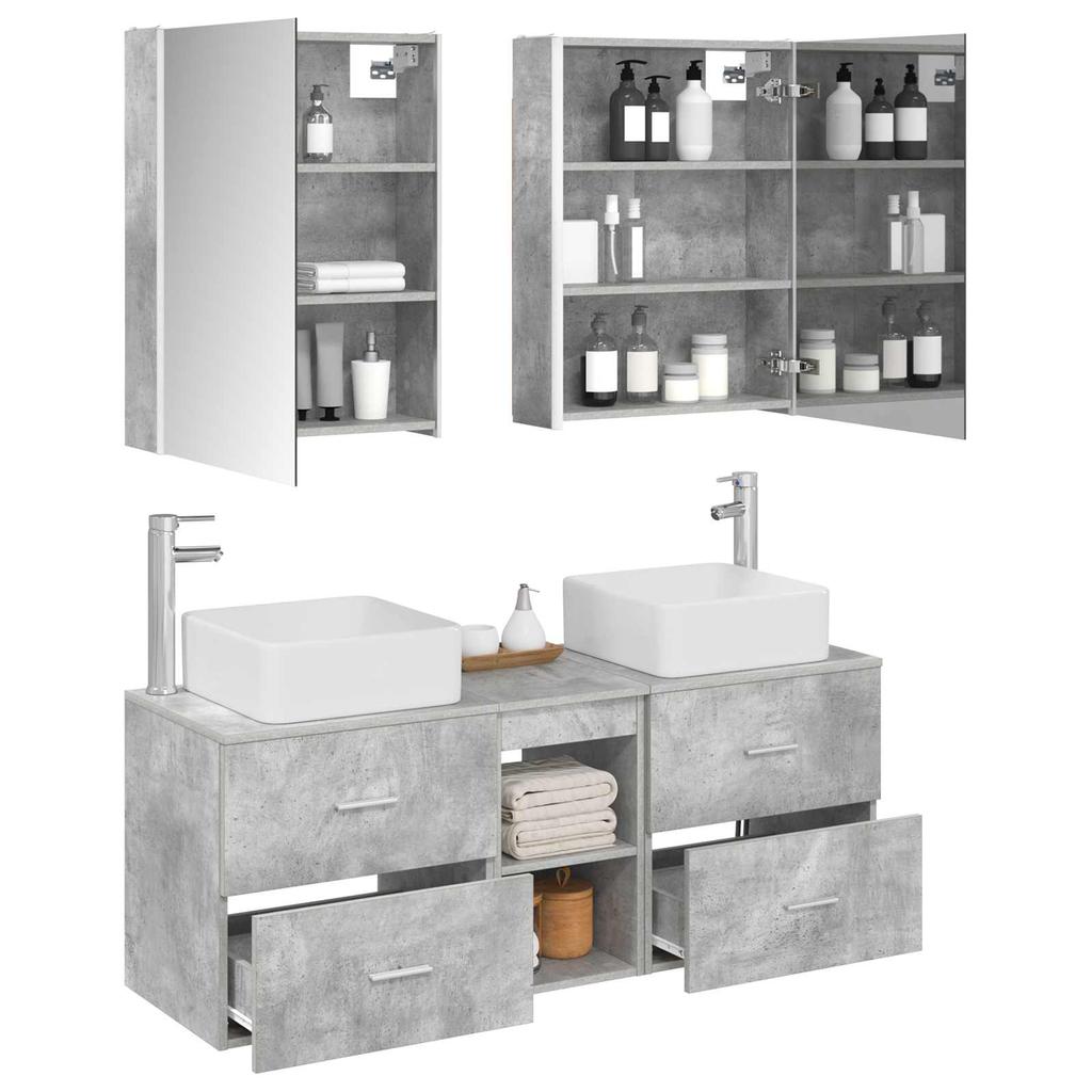 5 Piece Bathroom Furniture Set Concrete Grey Engineered Wood & Glass