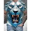 3D Plus Size Men's Lion Print T-shirt Summer Short Sleeve Crew Neck Tees Top Casual Men's Clothing Oversized Outdoor Pullover