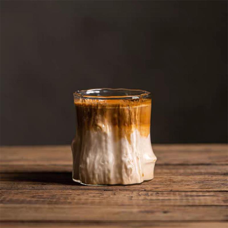 Skleněné šálky na espresso ve tvaru pařezu, proti opaření, hrnky na kávu latte, průhledné sklenice na whisky, koktejlové nápoje