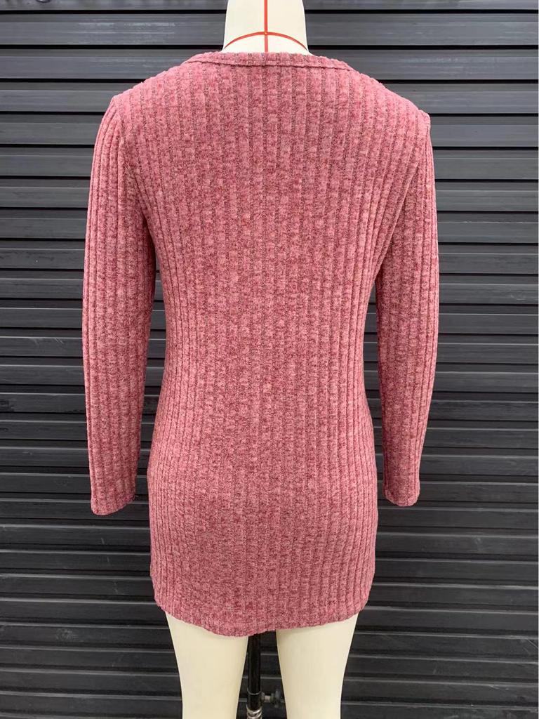 2023 Autumn Women's Brushed Ribbed Long Sleeve Cardigan Coat