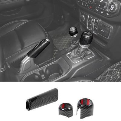 Handbremsenabdeckung/Allradgetriebe-Griff-Dekoration, passend für Jeep Wrangler JL/JT Gladiator ab 2018, Kohlefaser-Autozubehör