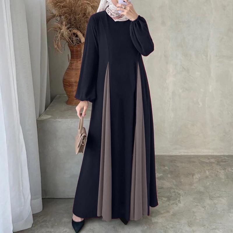 

Женское повседневное платье ZANZEA с круглым вырезом и длинными рукавами в стиле пэчворк 4XL темно-синий