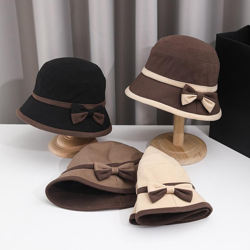 Autumn and Winter New Anti-ultraviolet Sun Hat Outdoor Bow Bucket Hat Foldable Windproof Elegant Basin Hat