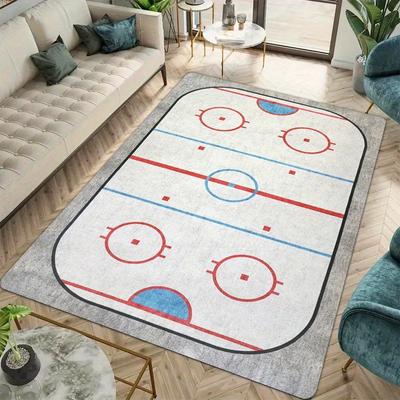 Abstraktes Eishockeyfeld Design Fußmatte, Polyester Rutschfeste Maschinenwaschbare Teppich für Wohnzimmer Schlafzimmer Büro Eingangsbereich Sport Dekoration