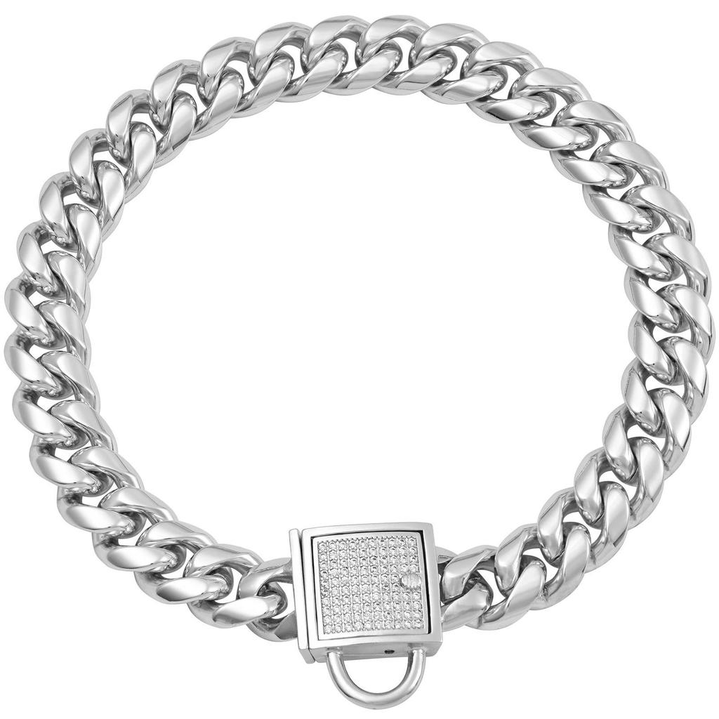 14mm Wide Gold Dog Leash and Titanium Steel Collar with Paved Diamond Buckle