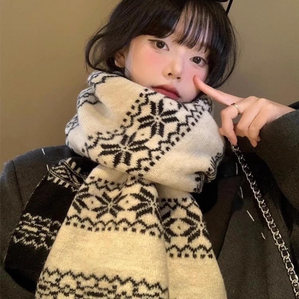 Knitted Fabric Christmas Scarf Snowflake Pattern Neck Wrap Gifts Knitted Scarf for Women