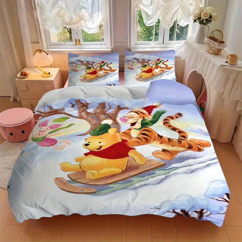 Set Biancheria da Letto Natalizia con Winnie the Pooh e Amici, 3 Pezzi, Include Copripiumino e Federe, Adatto a Tutte le Stagioni S094
