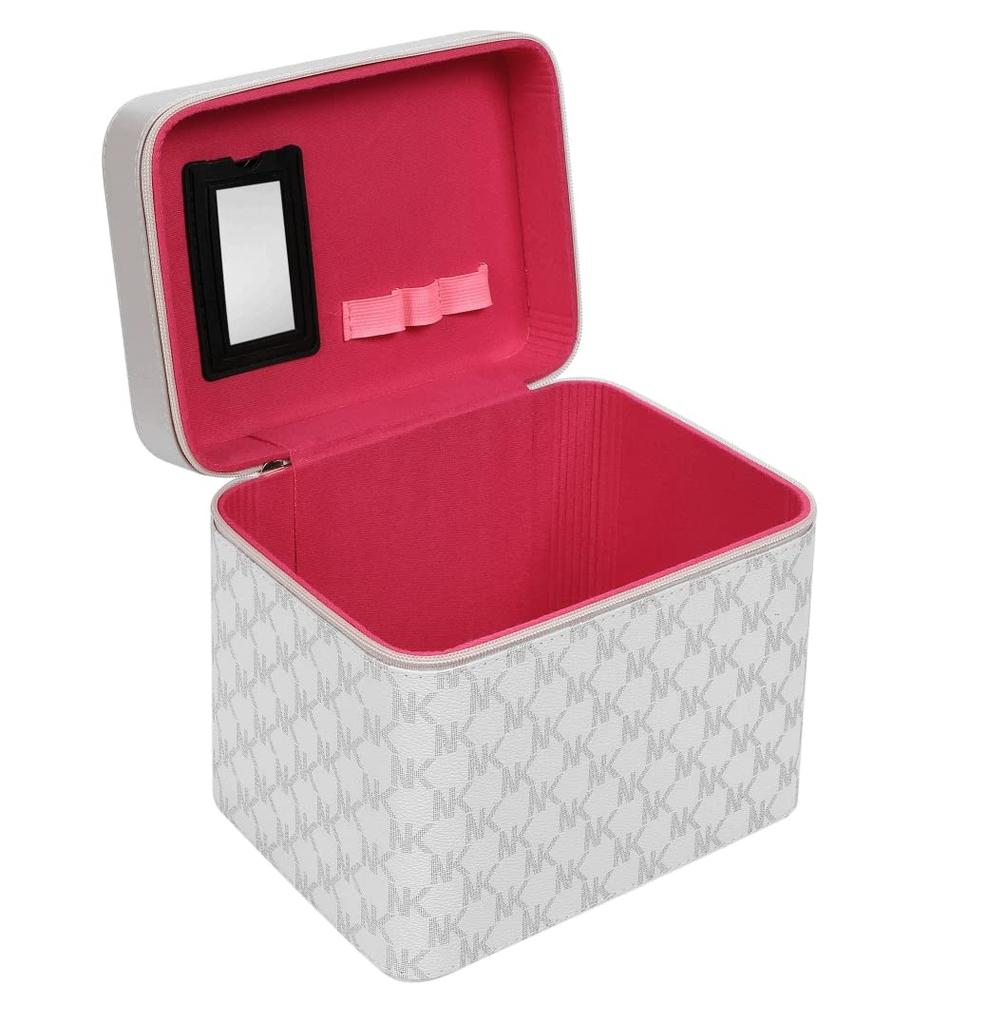 Makeup Cosmetic Box with White Rose Embossed r_planning Box, Mirror,