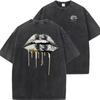 Lip Print Banknotes Men'S T-Shirt Summer Retro Washed Cotton T-Shirt O-Neck Cartoon T-Shirt Short Sleeve Purple Red Rose