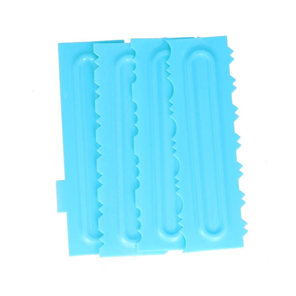 4PCS Patterned Edge Cake Decorating Scraper Plastic Icing Smoother Cake Decorating Comb DIY Baking
