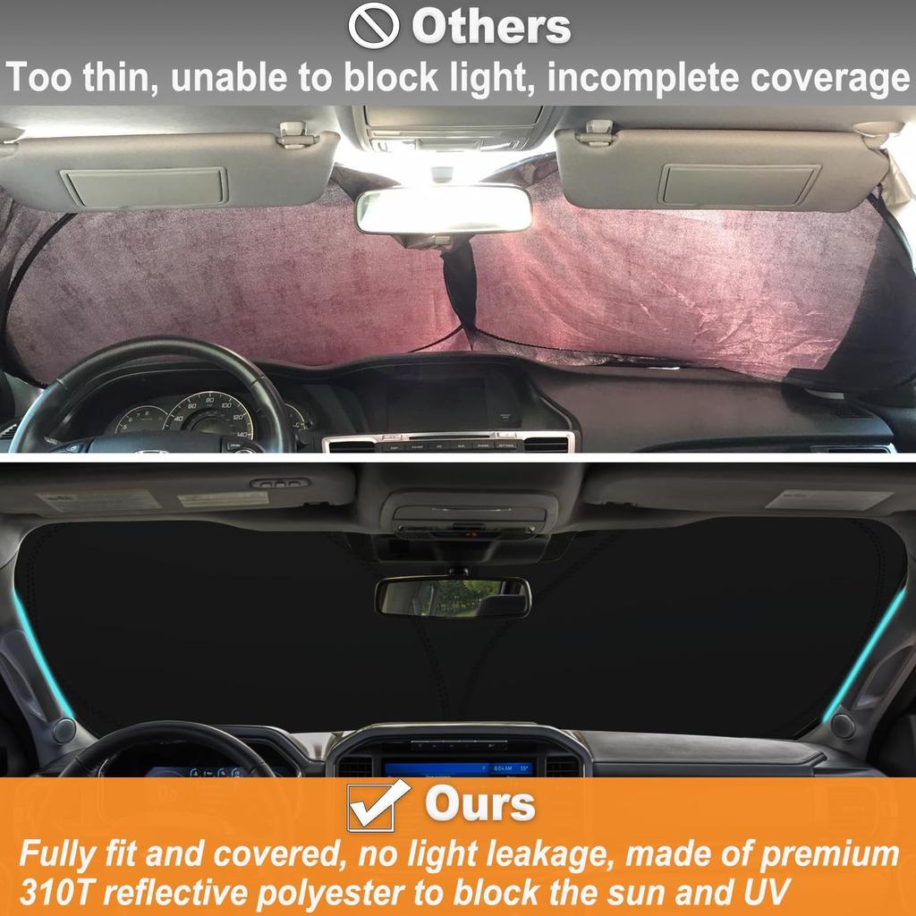 PIMCAR Windshield Sun Shade For Ford F150 -2025 | Premium 310T Reflective UV & Heat Protection |  Fit Foldable Sunshade With Storage Pouch, Dashboard