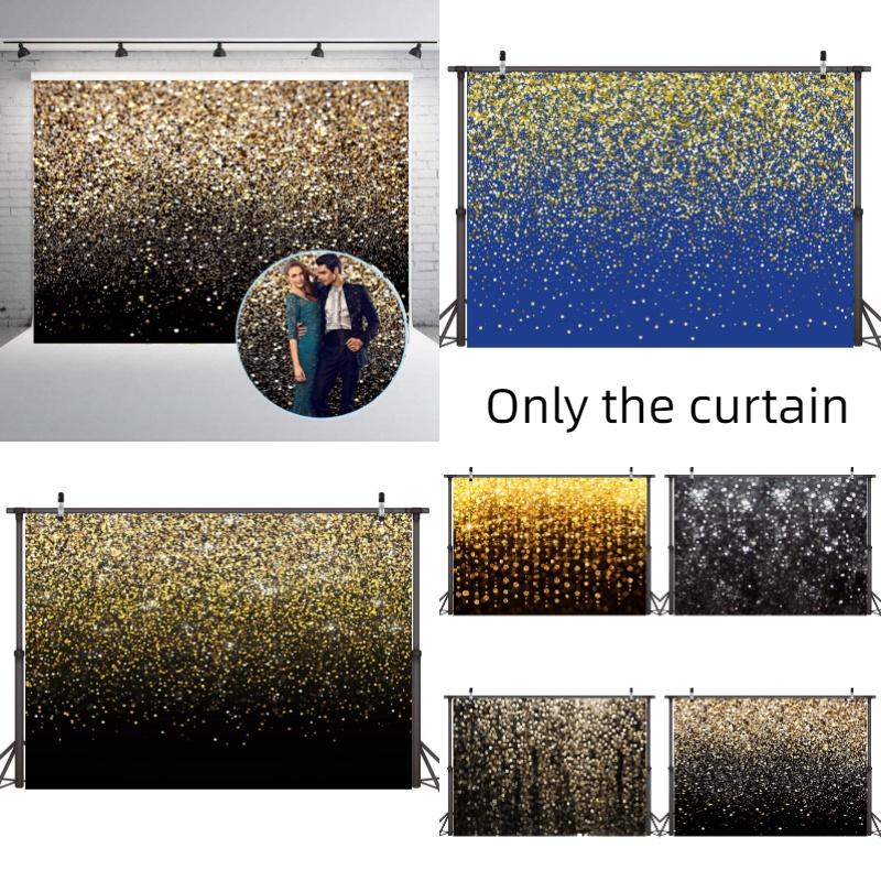Vintage Abstract Party Photography Backdrop Cloth For Festive Decoration Black Gold Background With Glittering Highlights Characters)