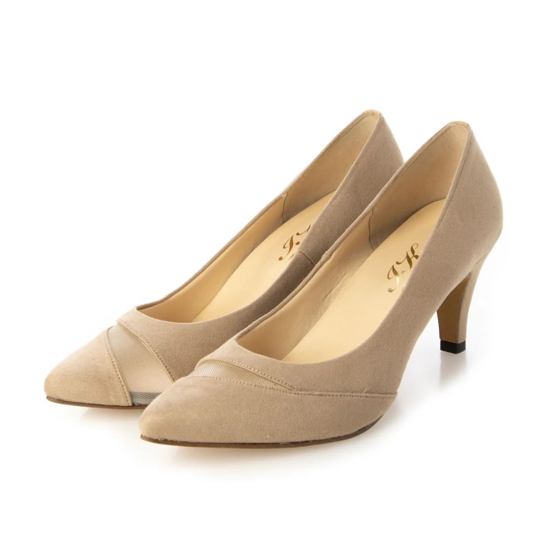 

IK Plus Women s Leg-Lengthening Cutwork Pumps, Size 316, Beige Suede/Tulle, Size 23.5 cm, 2E