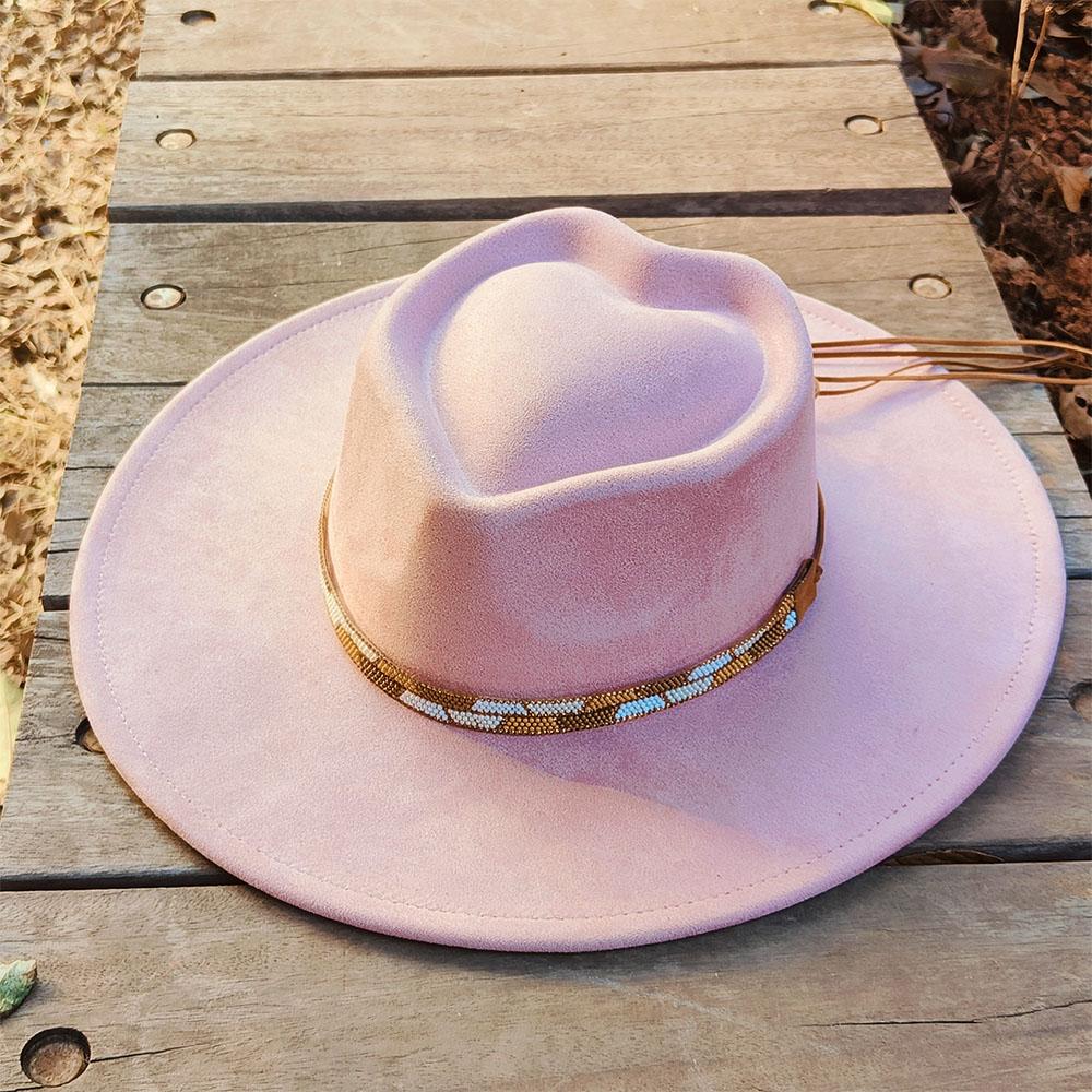 My Extreme Outdoor Activities Women's Black/Beige/Green Custom Heart Crown Suede Hat Fedora Suede Woman 9.5Cm Wide Brim Wholesale Panama Hat Unisex Chapeau Sombrero Hombre 56-58Cm