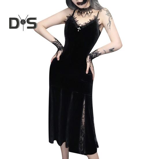 

Женское платье для косплея на Хэллоуин с V-образным вырезом и кружевом с V-образным вырезом на тонких бретельках «рыбий хвост» Темный стиль Готический Средневековый Винтаж без рукавов Представление Сценическое шоу M чёрный