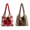 Fashionable Women's Shopping Bag Plaid Printed Plush Patchwork Bag Plush Shoulder Bag  Girls
