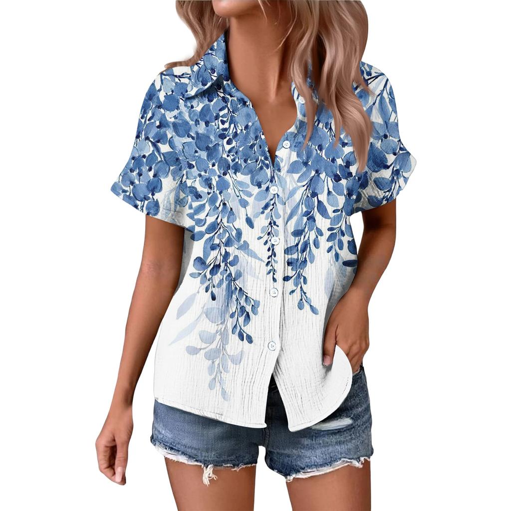 Women's Fashionable Casual Loose Floral Print Short-sleeved Shirt