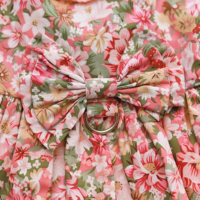 Floral Dog Cat Dress Shirt Bownot Skirt  with Matching Dog Leash Pet Puppy Skirt Spring Summer Clothes Apparel
