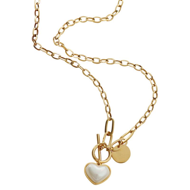 18K Gold Heart Bar Pearl Necklace - Korean/Japanese Style Short Personalized Choker for Sweaters