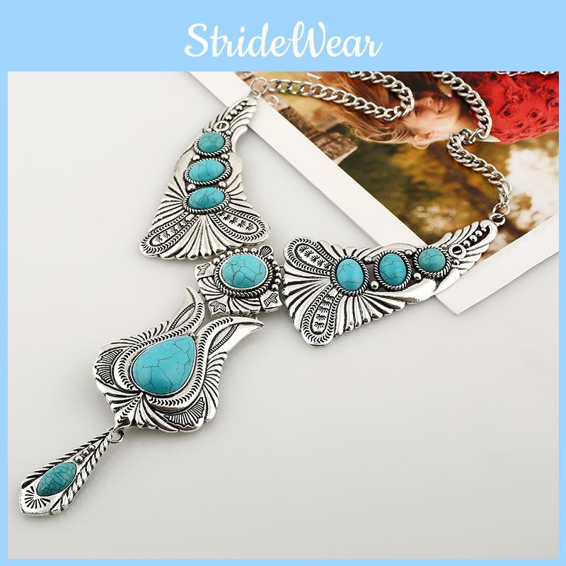 Bohemian Turquoise Necklace With Alloy Material And Geometric Pendant For Men And Women