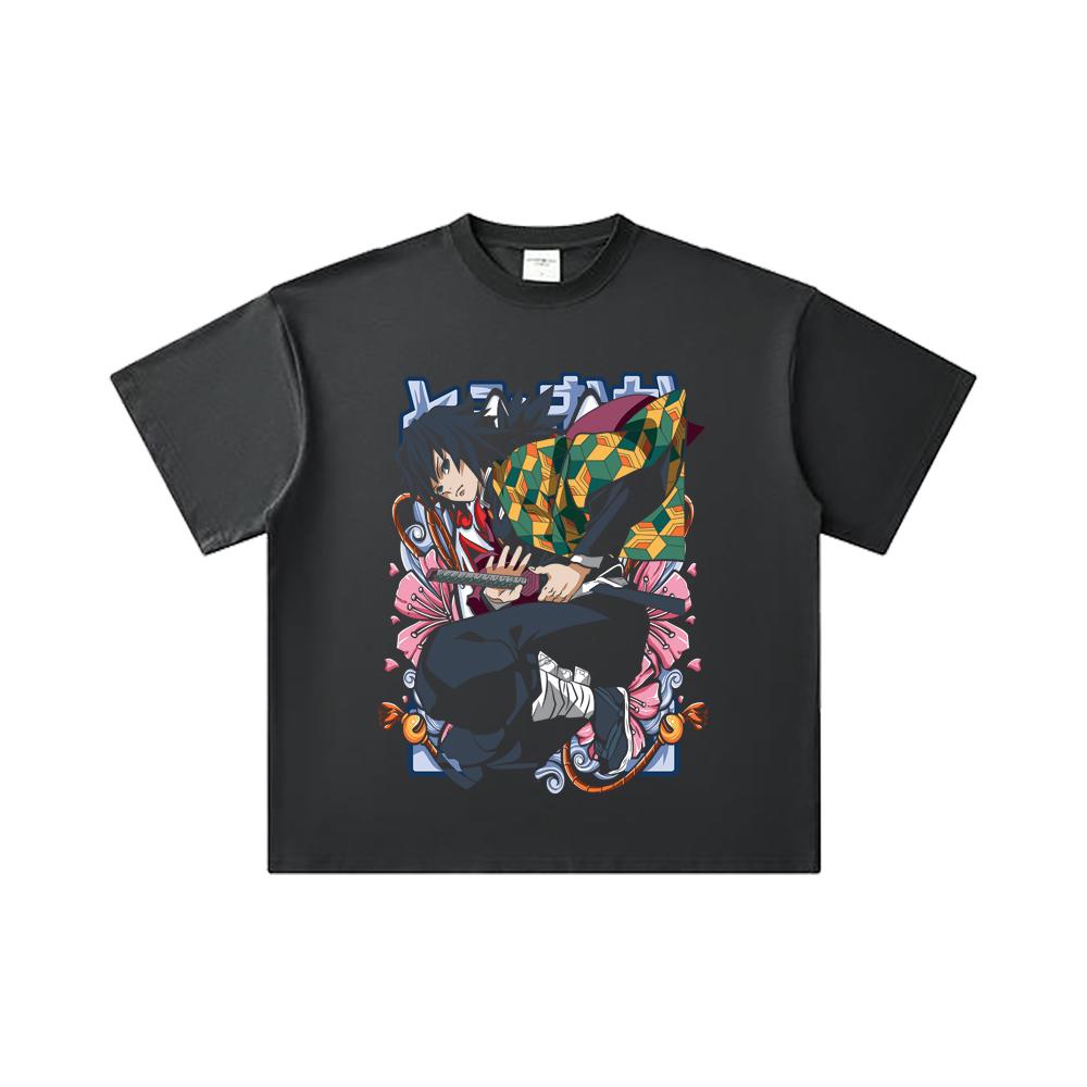 260 GSM Double Yarn 32 Count 100% Cotton Demon Slayer V74 Tomioka Print Unisex Heavy Cotton T Shirt