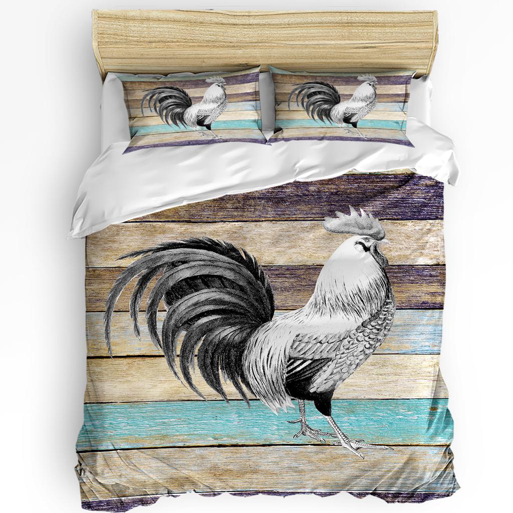 Farm Animal Rooster Wood Grain Duvet Cover With Pillow Case Custom 3pcs Bedding Set Quilt Cover Double Bed Home Textile