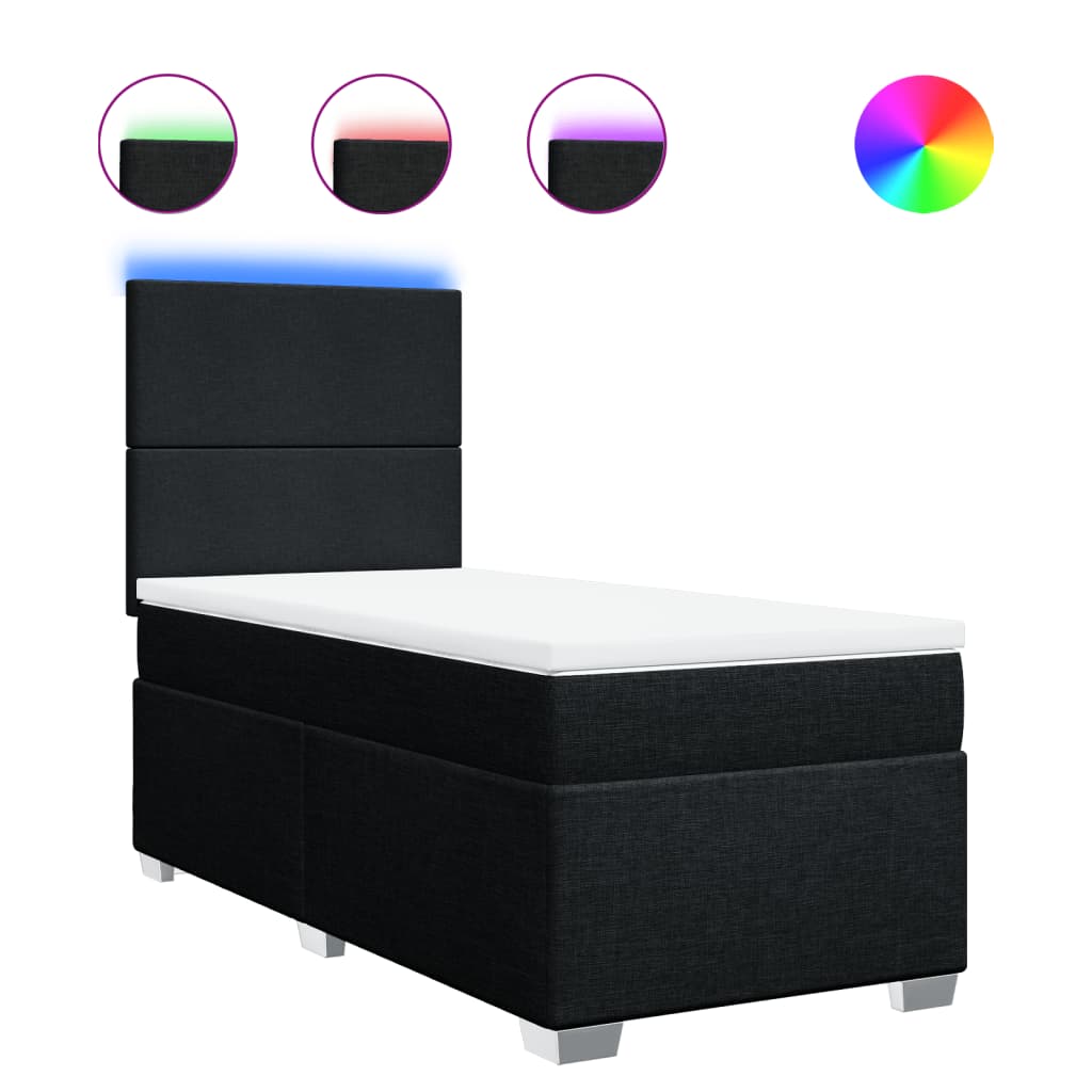 Box Spring Bed with Mattress Black 100x200 cm Fabric