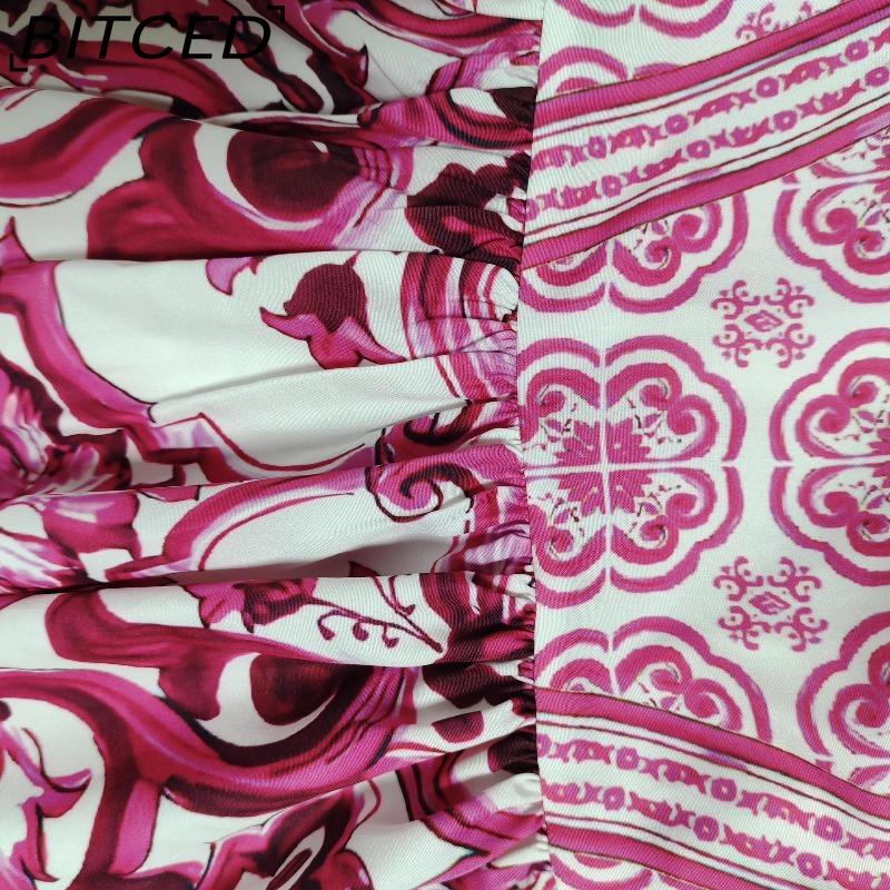 BITCED Spring Collection Bohemian-inspired Elegant Mid-Length Wide-Hem Printed Halter Neck Dress