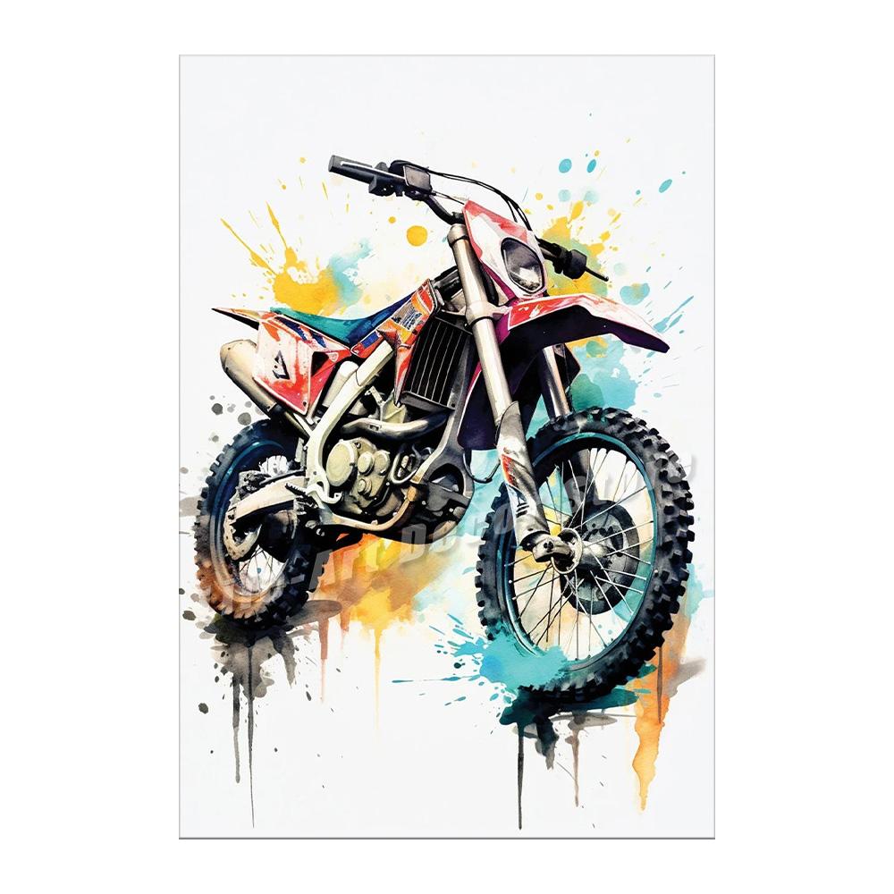 Watercolour Dirt Bike Motocross Posters Prints Canvas Painting Motorcycle Motorbike Wall Picture for Room Home Decor Biker Gift