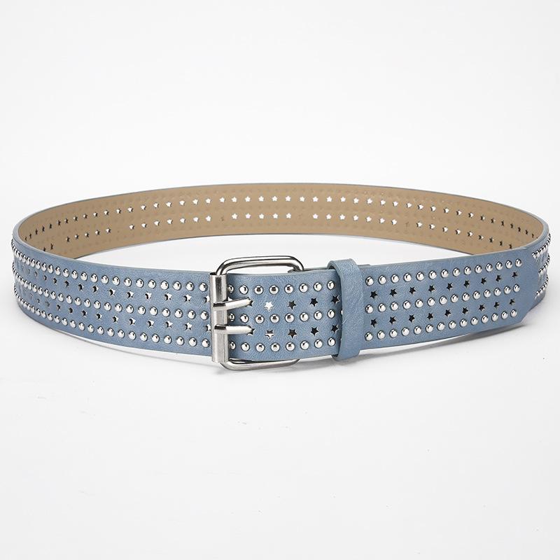 Punk Style Rivet Punching Personalized Women'S Belt Decorative Fan Pin Buckle Wide Belt