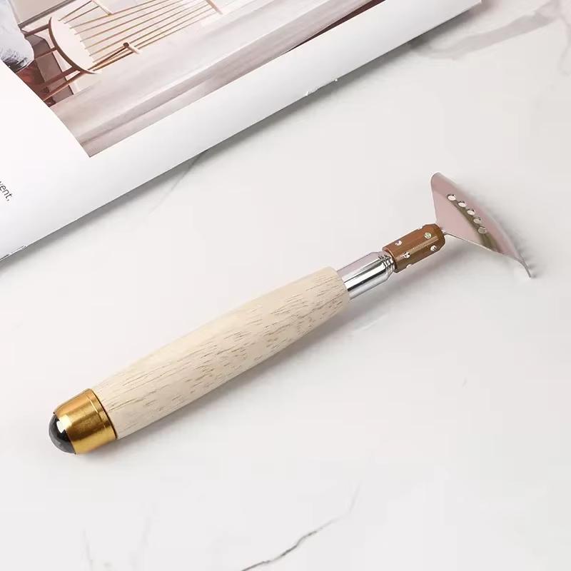 Metal Back Scratcher Telescopic Wooden Handle with Steel Roller Ball-Wide Claw,Face Head Scalp Butt Scratcher Back Massager Tool