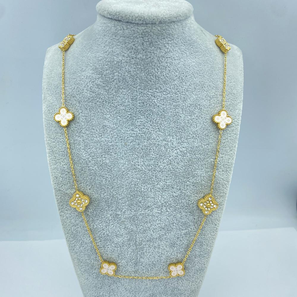 

13 мм Титановая сталь 60+5 см 10 цветов Двусторонняя Счастливый Четырехлистный клевер Женское ожерелье