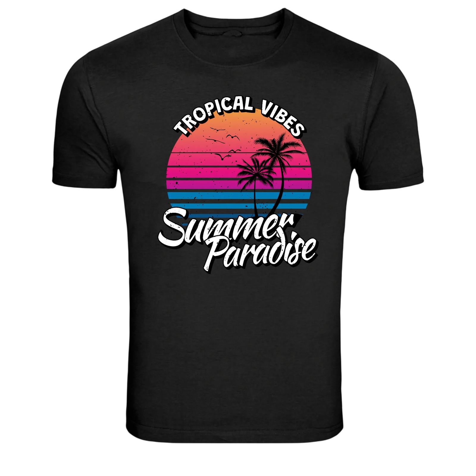 Summer Paradise Tropical Vibes Sunset Graphic T Shirt Beach Tee XXL