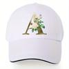 Floral Letter A Gold Initial Baseball Cap Polyester Breathable Streetwear Hip Hop Sun Visor Outdoor Golf Cap