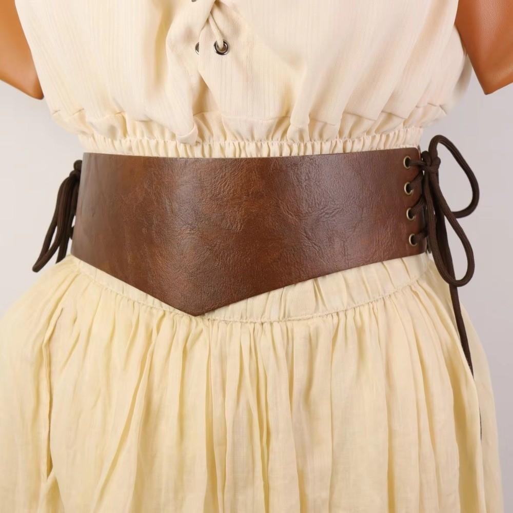 Fashion European Court Style Leather Corset Belt Adjustable Tying Rope Wide Waist Belt Waist Strap Medieval Costume